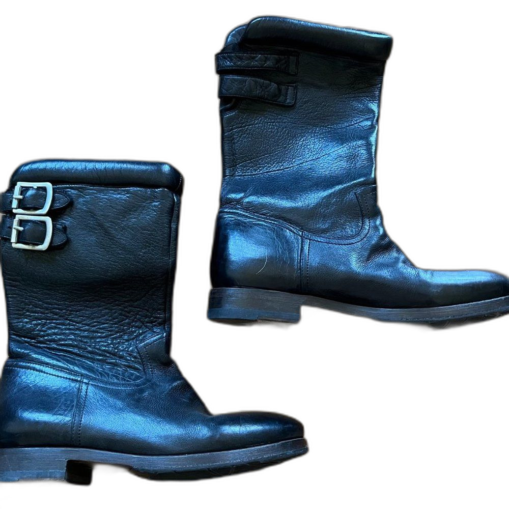 Paul Smith Black Leather Pull On Moto Biker Boots  Women's Size 37 US 6.5